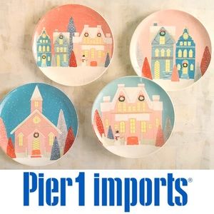 Pier 1 winter themed salad plates/mixed designs in pastel colors (4)